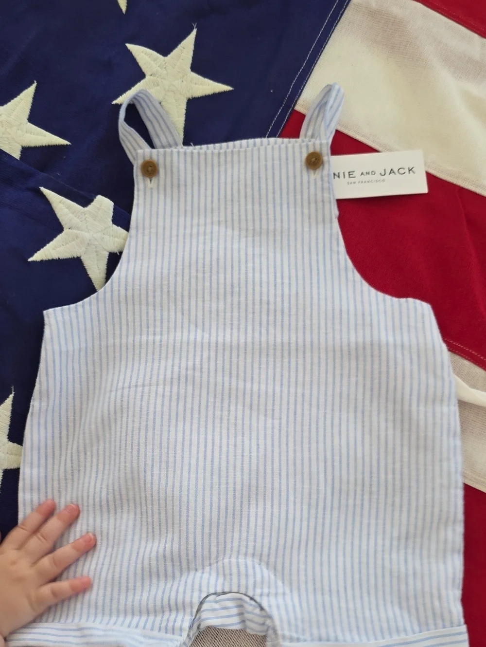Janie and Jack Light Blue & White Striped Cotton Overalls